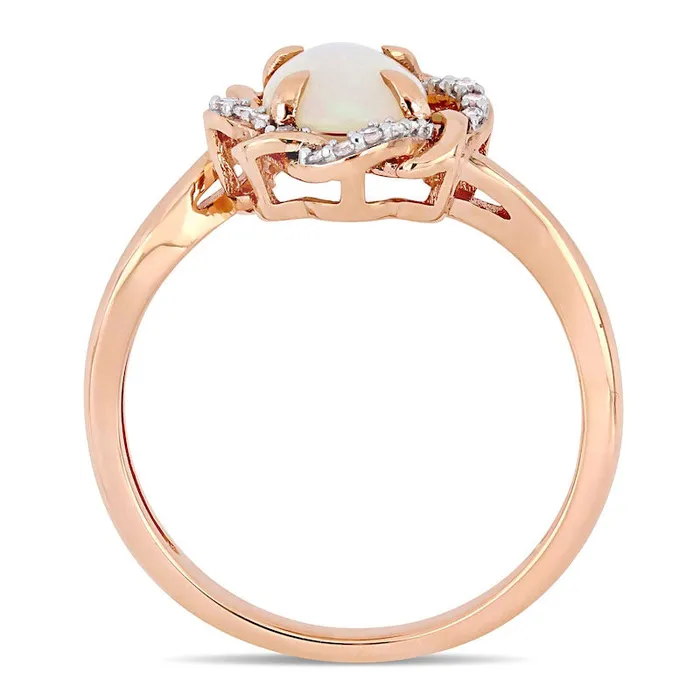 Goldia Rings Oval Opal and 007 CT TW Natural Diamond Twist Frame Ring in Solid 10K Rose Gold Goldia Rings Oval Opal and 007 CT TW Natural Diamond Twist Frame Ring in Solid 10K Rose Gold