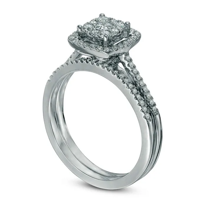 Goldia Rings Previously Owned 050 CT TW Composite Natural Diamond Frame Bridal Engagement Ring Set in Solid 10K White Gold Goldia Rings Previously Owned 050 CT TW Composite Natural Diamond Frame Bridal Engagement Ring Set in Solid 10K White Gold