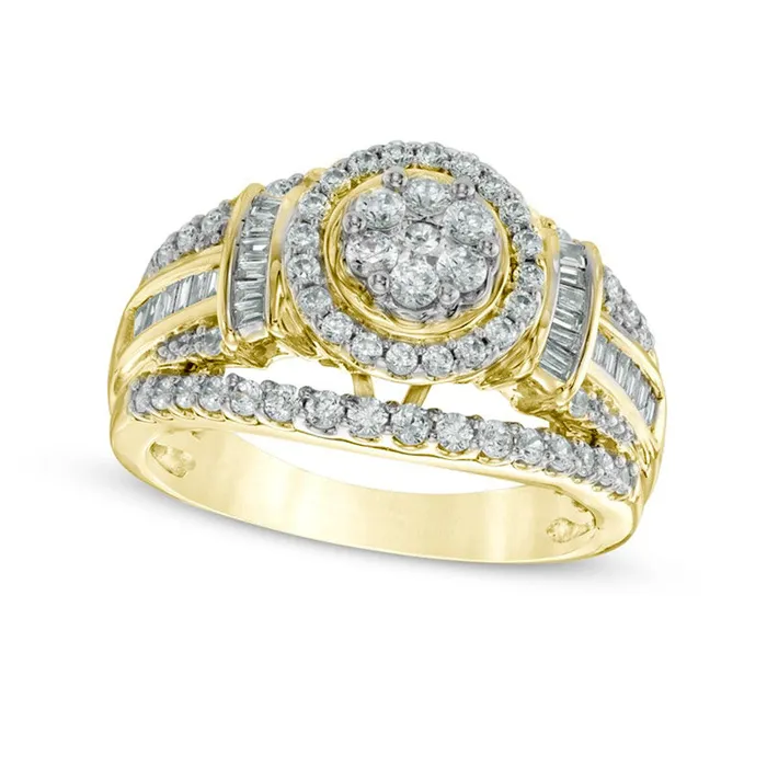 Goldia Rings Previously Owned 10 CT TW Composite Natural Diamond Flower Collar Engagement Ring in Solid 10K Yellow Gold Goldia Rings Previously Owned 10 CT TW Composite Natural Diamond Flower Collar Engagement Ring in Solid 10K Yellow Gold