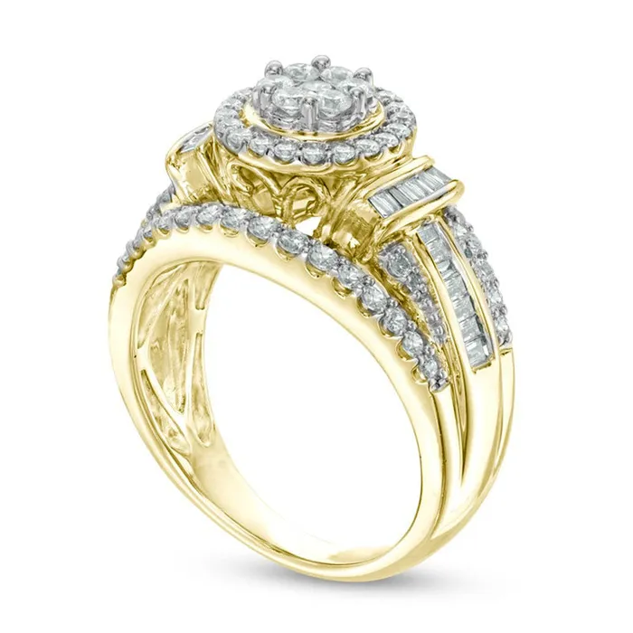 Goldia Rings Previously Owned 10 CT TW Composite Natural Diamond Flower Collar Engagement Ring in Solid 10K Yellow Gold Goldia Rings Previously Owned 10 CT TW Composite Natural Diamond Flower Collar Engagement Ring in Solid 10K Yellow Gold