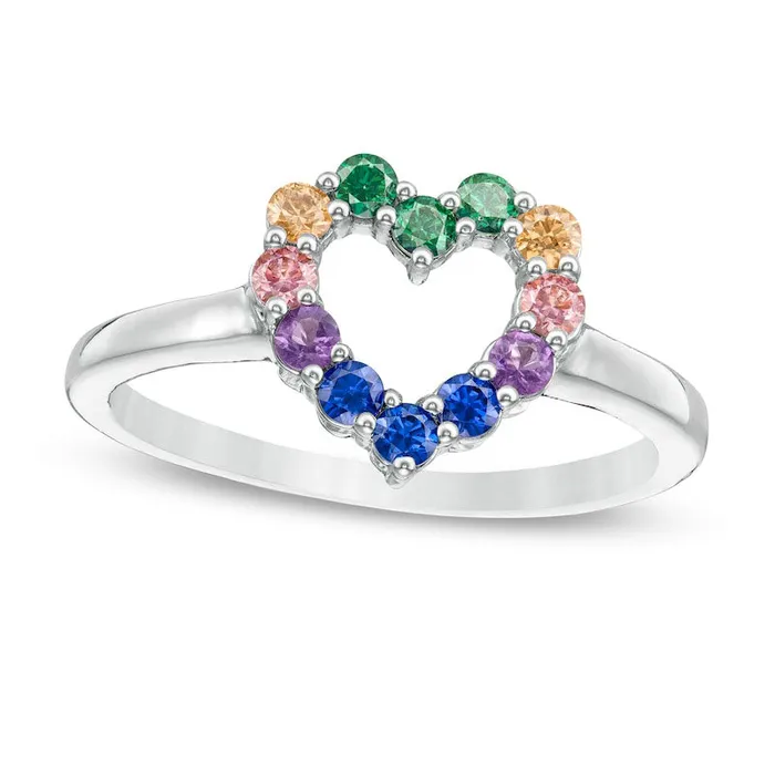 Goldia Rings Simulated MultiColor Sapphire Heart Outline Ring in Sterling Silver Goldia Rings Simulated MultiColor Sapphire Heart Outline Ring in Sterling Silver
