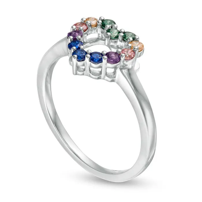 Goldia Rings Simulated MultiColor Sapphire Heart Outline Ring in Sterling Silver Goldia Rings Simulated MultiColor Sapphire Heart Outline Ring in Sterling Silver