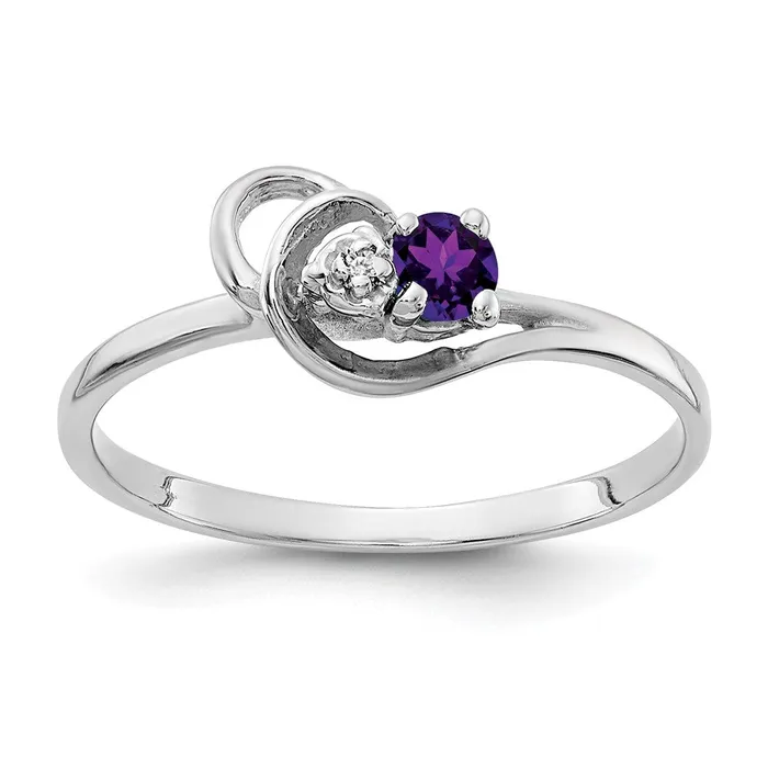 Goldia Rings Solid 14k White Gold 3mm Simulated Amethyst A CZ Ring