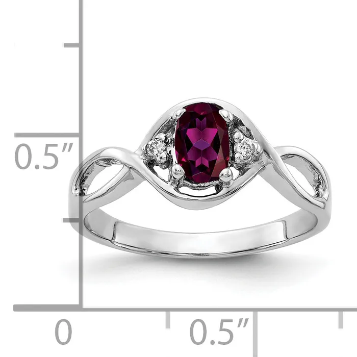 Goldia Rings Solid 14k White Gold 6x4mm Oval Rhodolite Simulated Garnet VS CZ Ring