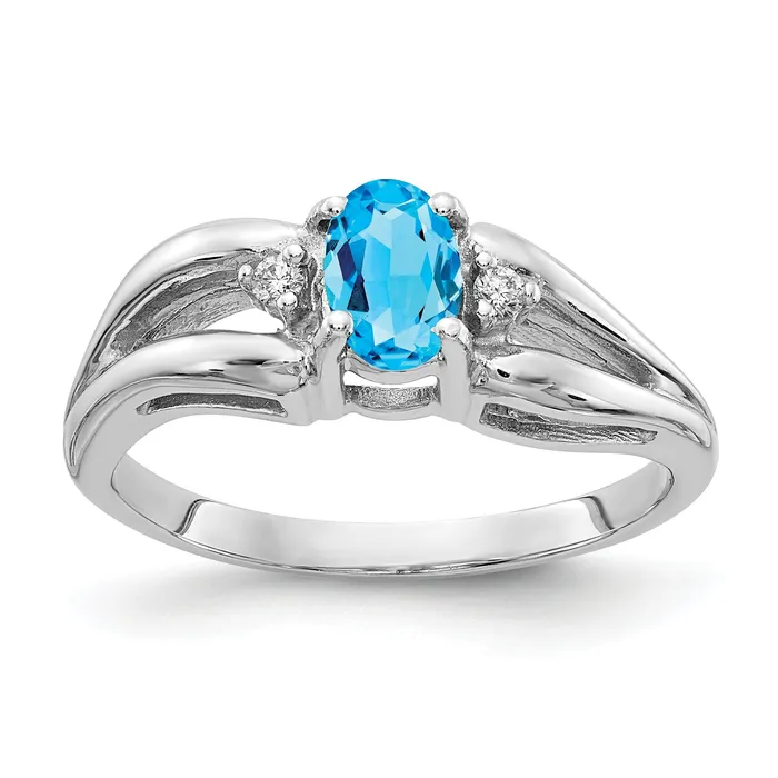 Goldia Rings Solid 14k White Gold 6x4mm Oval Simulated Blue Topaz AA CZ Ring Goldia Rings Solid 14k White Gold 6x4mm Oval Simulated Blue Topaz AA CZ Ring