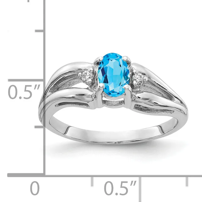 Goldia Rings Solid 14k White Gold 6x4mm Oval Simulated Blue Topaz AA CZ Ring