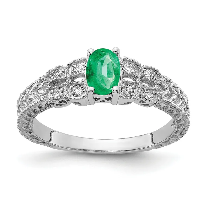 Goldia Rings Solid 14k White Gold 6x4mm Oval Simulated Emerald AA CZ Ring