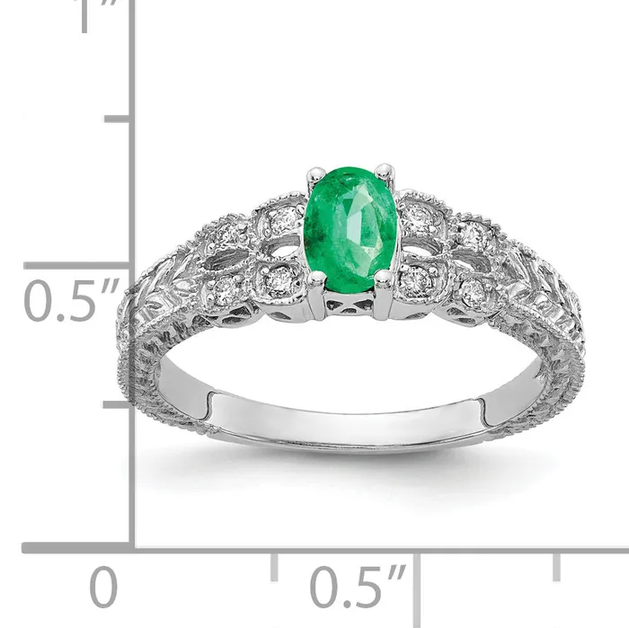 Goldia Rings Solid 14k White Gold 6x4mm Oval Simulated Emerald AA CZ Ring