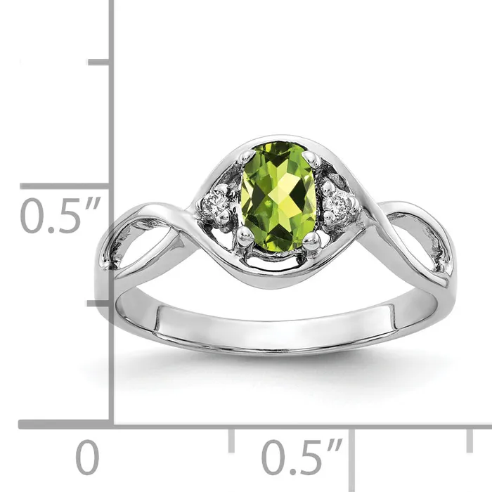 Goldia Rings Solid 14k White Gold 6x4mm Oval Simulated Peridot AAA CZ Ring