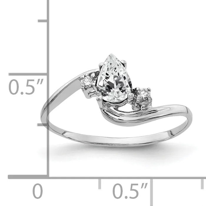 Goldia Rings Solid 14k White Gold 6x4mm Pear Cubic Zirconia VS Simulated CZ Ring