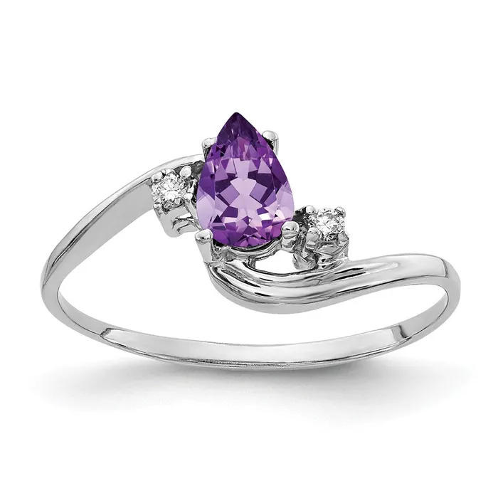 Goldia Rings Solid 14k White Gold 6x4mm Pear Simulated Amethyst A CZ Ring