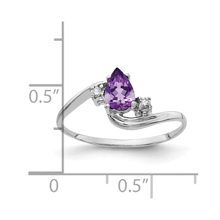 Goldia Rings Solid 14k White Gold 6x4mm Pear Simulated Amethyst A CZ Ring