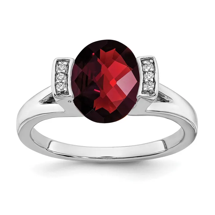 Goldia Rings Solid 14k White Gold Oval Simulated Garnet and CZ Ring