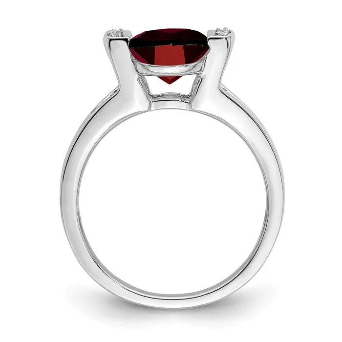 Goldia Rings Solid 14k White Gold Oval Simulated Garnet and CZ Ring