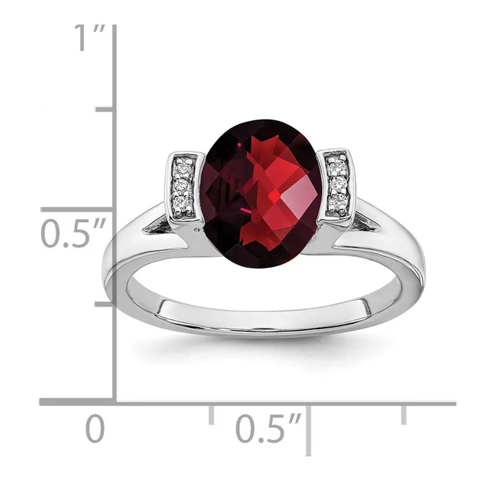 Goldia Rings Solid 14k White Gold Oval Simulated Garnet and CZ Ring