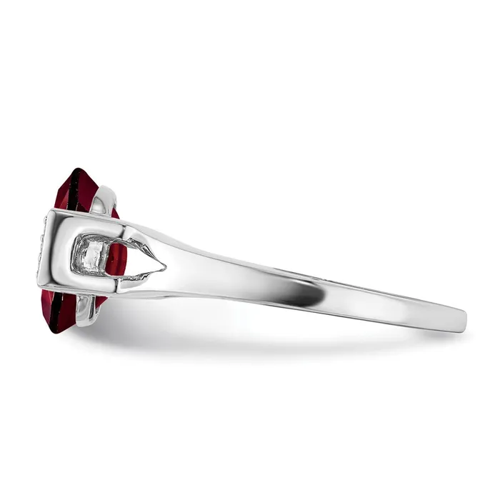 Goldia Rings Solid 14k White Gold Oval Simulated Garnet and CZ Ring