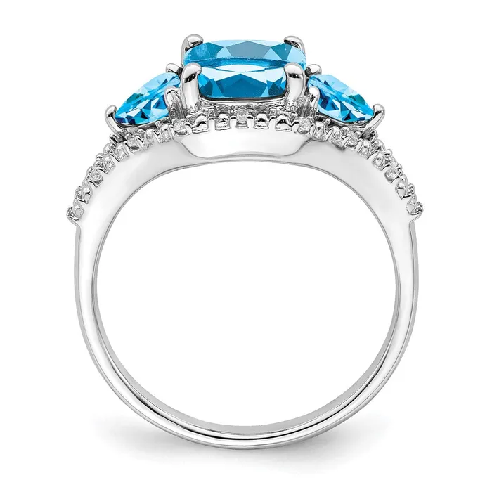 Goldia Rings Solid 14k White Gold Simulated Blue Topaz and CZ Ring