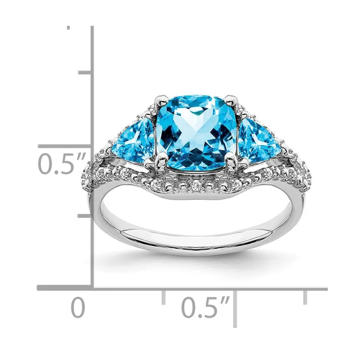 Goldia Rings Solid 14k White Gold Simulated Blue Topaz and CZ Ring