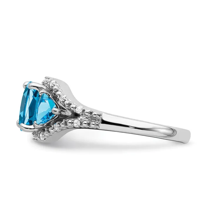 Goldia Rings Solid 14k White Gold Simulated Blue Topaz and CZ Ring