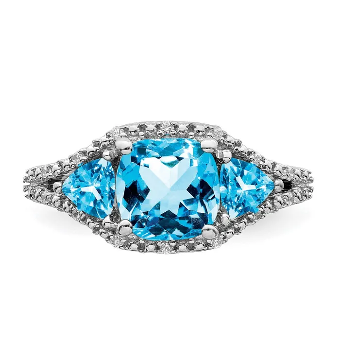Goldia Rings Solid 14k White Gold Simulated Blue Topaz and CZ Ring