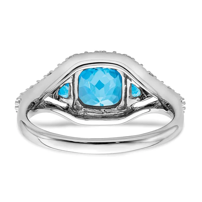 Goldia Rings Solid 14k White Gold Simulated Blue Topaz and CZ Ring