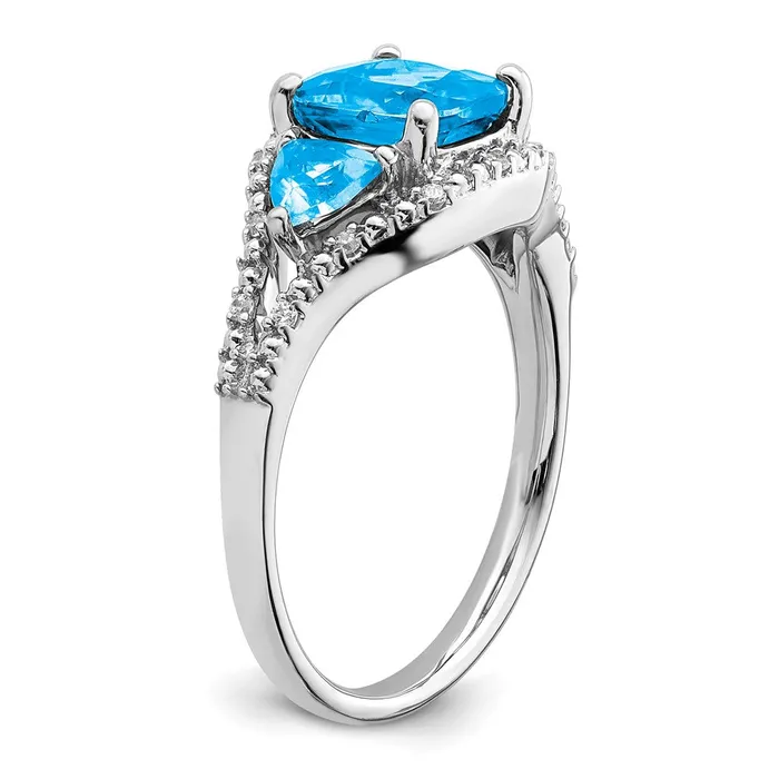 Goldia Rings Solid 14k White Gold Simulated Blue Topaz and CZ Ring
