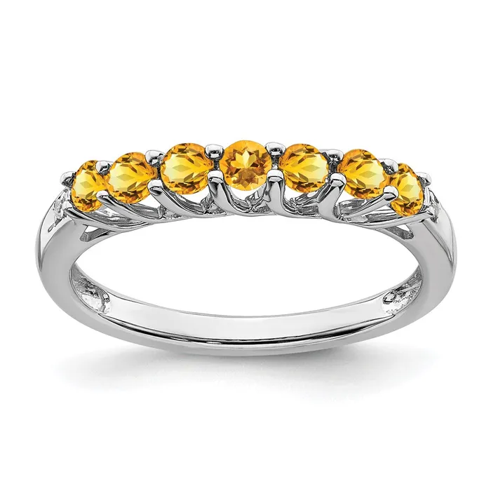 Goldia Rings Solid 14k White Gold Simulated Citrine and CZ 7stone Ring