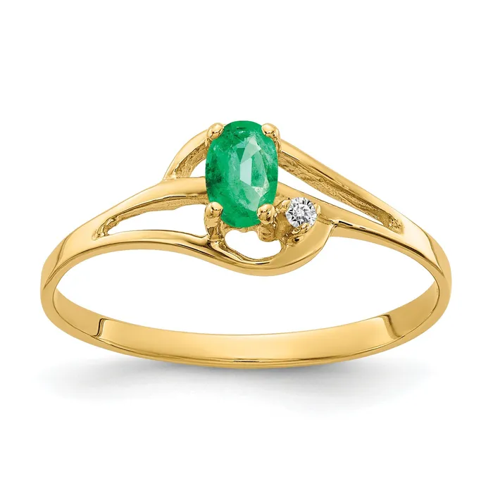 Goldia Rings Solid 14k Yellow Gold 5x3mm Oval Simulated Emerald AA CZ Ring