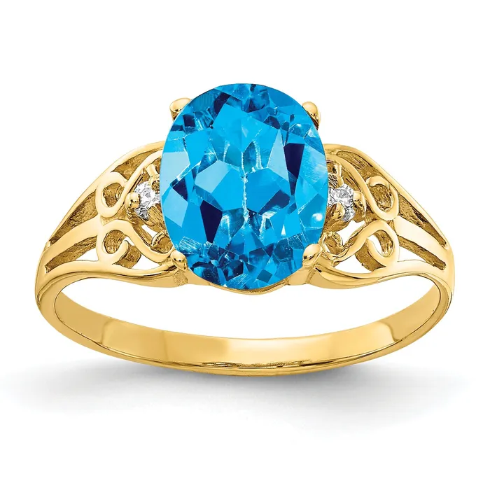 Goldia Rings Solid 14k Yellow Gold 9x7mm Oval Simulated Blue Topaz VS CZ Ring Goldia Rings Solid 14k Yellow Gold 9x7mm Oval Simulated Blue Topaz VS CZ Ring