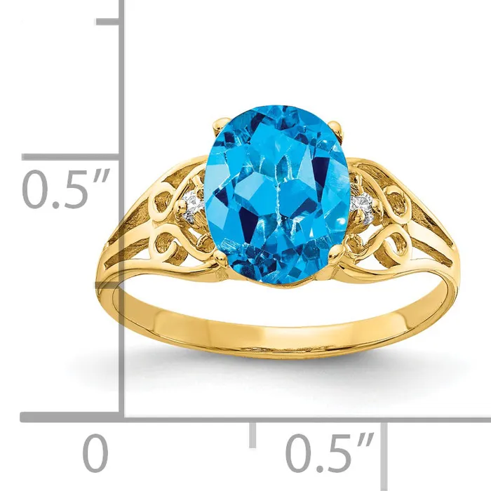 Goldia Rings Solid 14k Yellow Gold 9x7mm Oval Simulated Blue Topaz VS CZ Ring