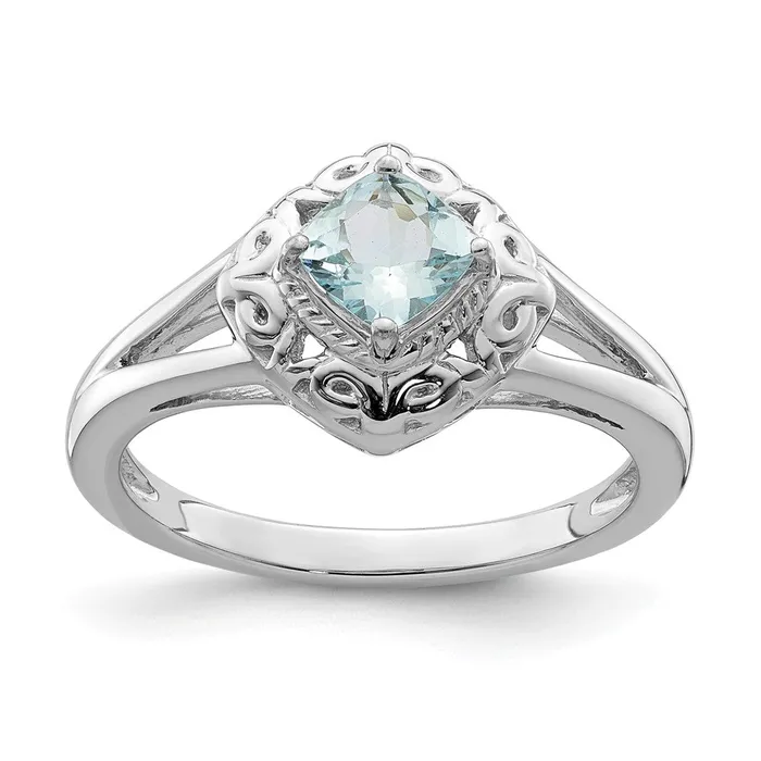 Goldia Rings Sterling Silver Rhodium Aquamarine Square Ring