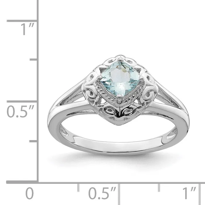Goldia Rings Sterling Silver Rhodium Aquamarine Square Ring