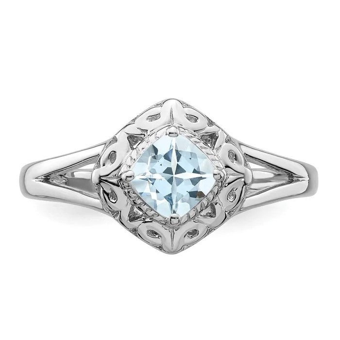 Goldia Rings Sterling Silver Rhodium Aquamarine Square Ring