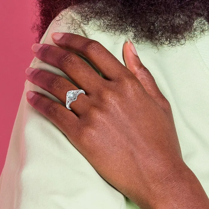 Goldia Rings Sterling Silver Rhodium Aquamarine Square Ring