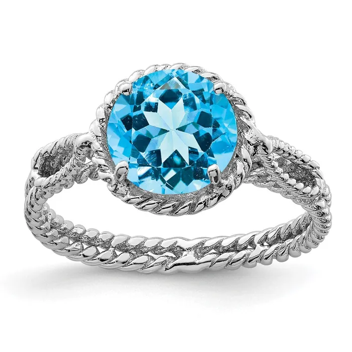 Goldia Rings Sterling Silver Rhodium Blue Topaz Twisted Circle Ring
