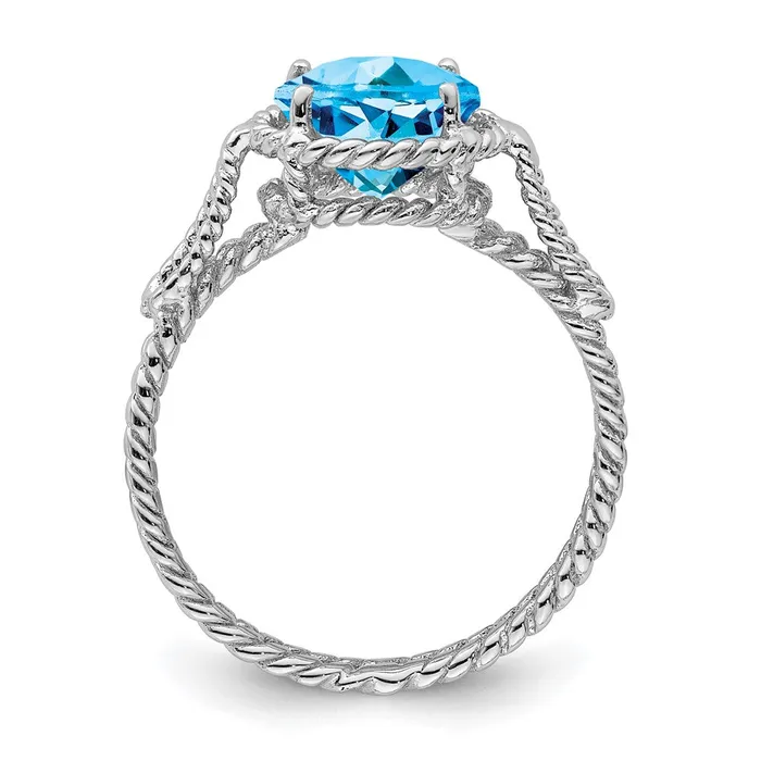 Goldia Rings Sterling Silver Rhodium Blue Topaz Twisted Circle Ring