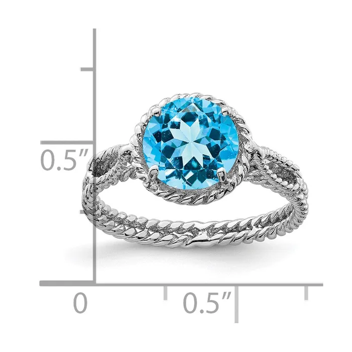 Goldia Rings Sterling Silver Rhodium Blue Topaz Twisted Circle Ring
