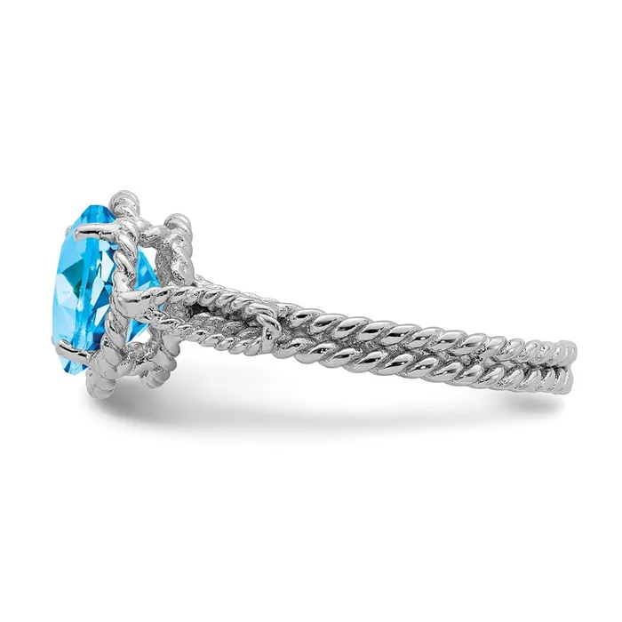 Goldia Rings Sterling Silver Rhodium Blue Topaz Twisted Circle Ring