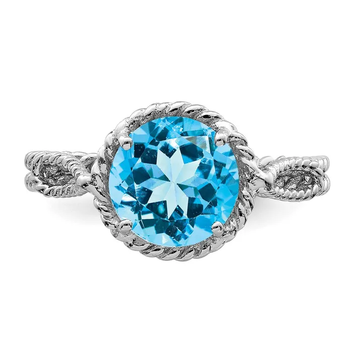Goldia Rings Sterling Silver Rhodium Blue Topaz Twisted Circle Ring