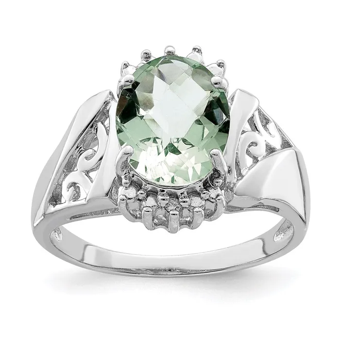 Goldia Rings Sterling Silver Rhodium CheckerCut Green Quartz u0026 Diamond Ring Goldia Rings Sterling Silver Rhodium CheckerCut Green Quartz u0026 Diamond Ring
