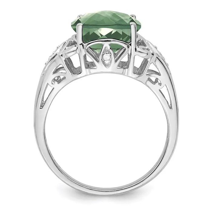 Goldia Rings Sterling Silver Rhodium CheckerCut Green Quartz u0026 Diamond Ring