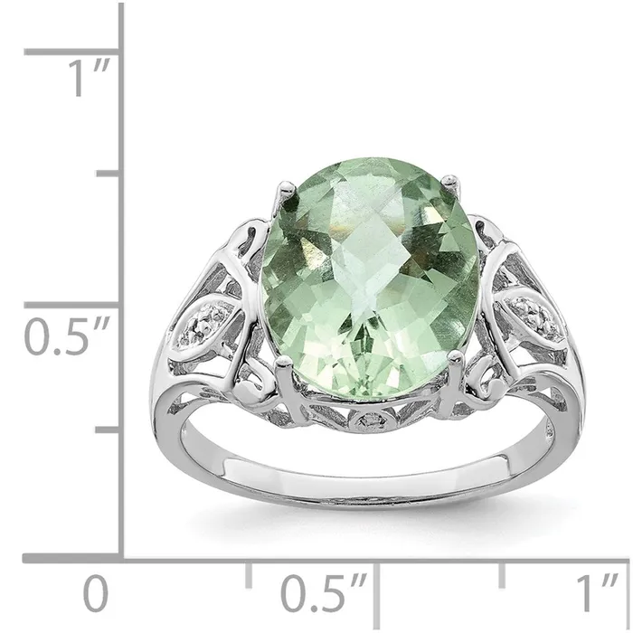 Goldia Rings Sterling Silver Rhodium CheckerCut Green Quartz u0026 Diamond Ring