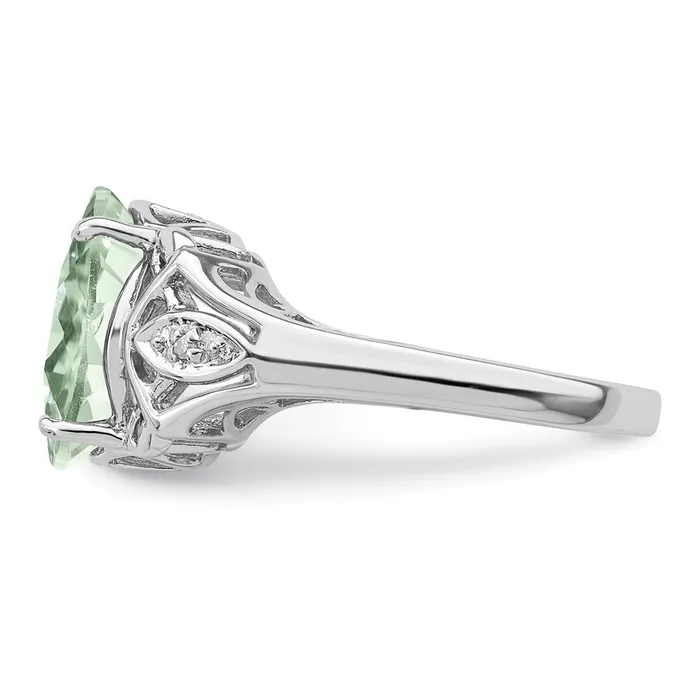 Goldia Rings Sterling Silver Rhodium CheckerCut Green Quartz u0026 Diamond Ring