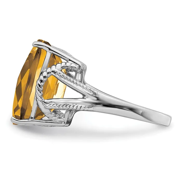 Goldia Rings Sterling Silver Rhodium CheckerCut Whiskey Quartz Ring