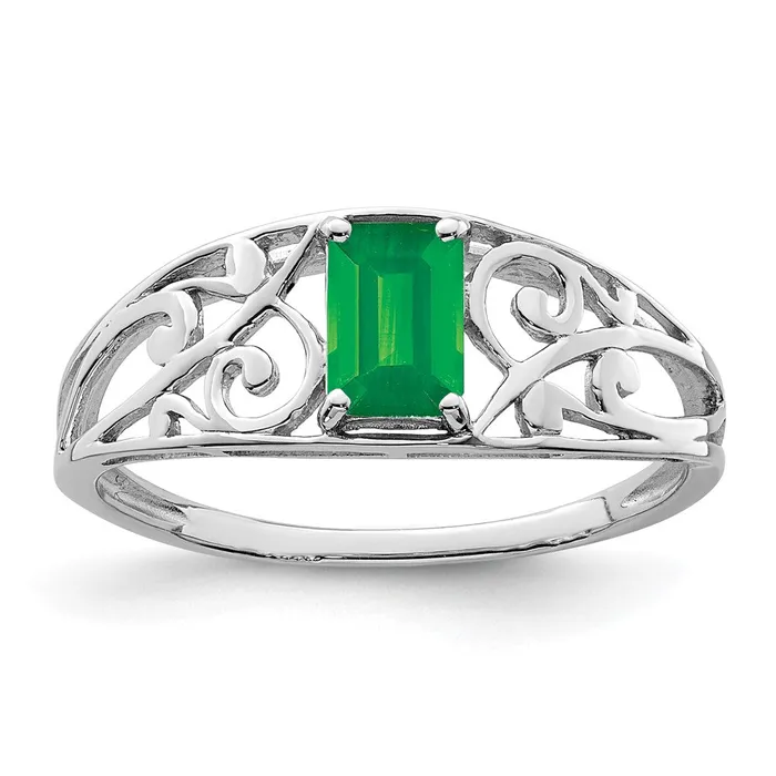 Goldia Rings Sterling Silver Rhodium Plated Emerald Ring