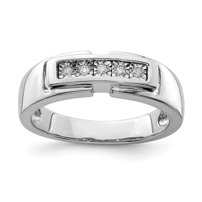 Goldia Rings Sterling Silver Rhodium Plated Mens Polished Diamond Ring