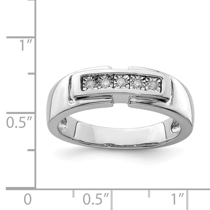 Goldia Rings Sterling Silver Rhodium Plated Mens Polished Diamond Ring