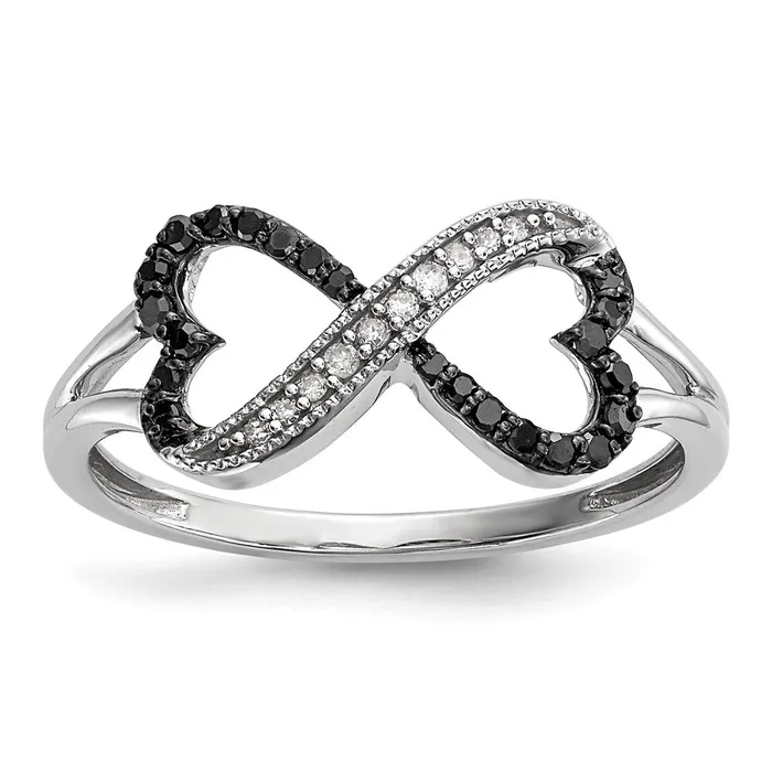 Goldia Rings White Night Sterling Silver Rhodiumplated Black and White Diamond Double Heart Infinity Ring Goldia Rings White Night Sterling Silver Rhodiumplated Black and White Diamond Double Heart Infinity Ring