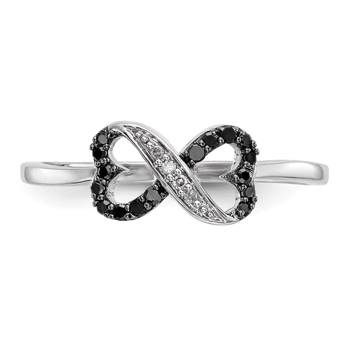 Goldia Rings White Night Sterling Silver Rhodiumplated Black and White Diamond Double Heart Infinity Ring