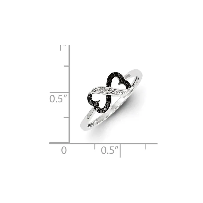 Goldia Rings White Night Sterling Silver Rhodiumplated Black and White Diamond Double Heart Infinity Ring